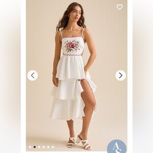 Altar'd State White Maxi Dress with Floral Embroidery